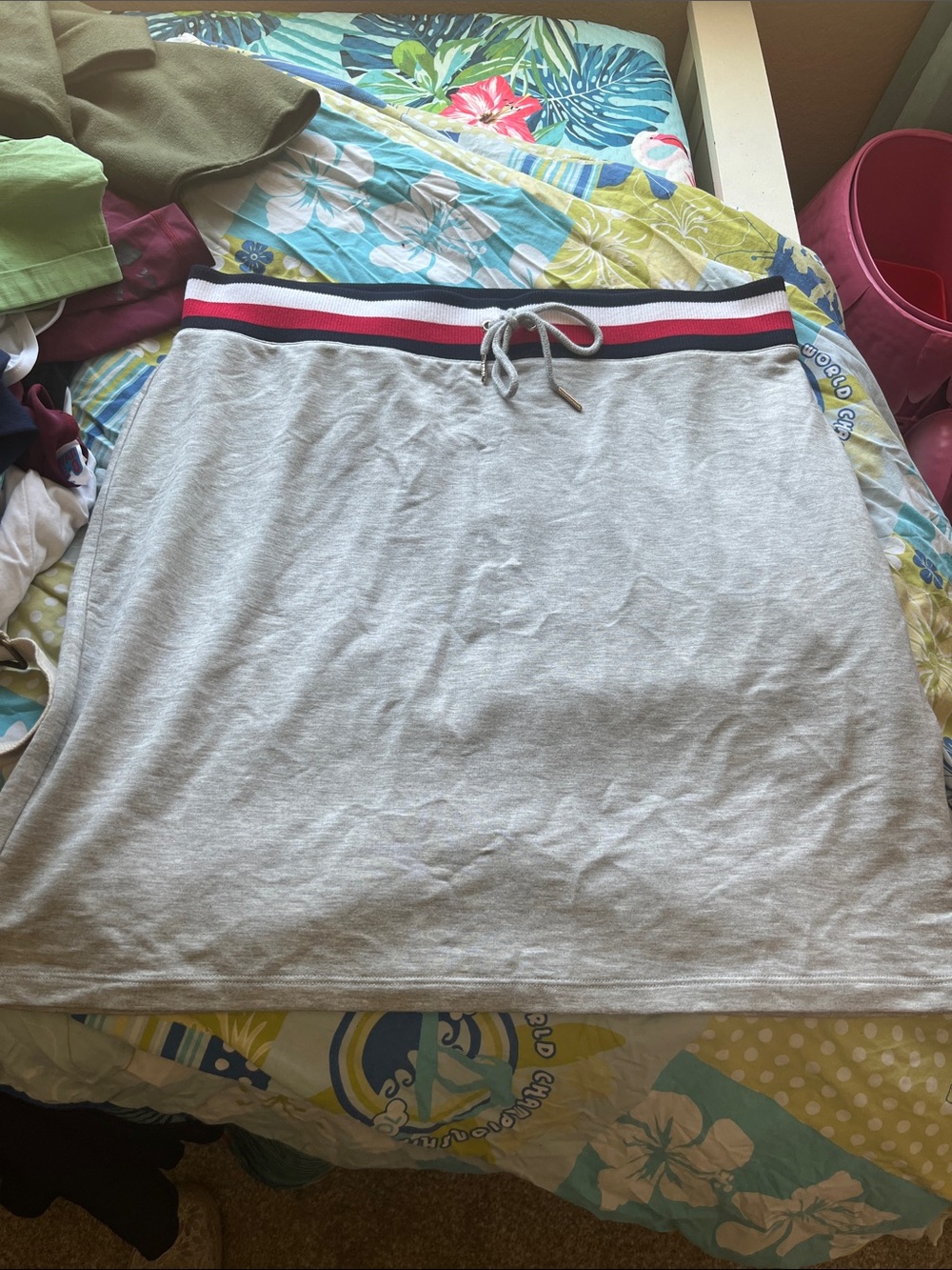 Tommy Hilfiger Light Gray Drawstring Skirt with Red, White & Blue Waistband